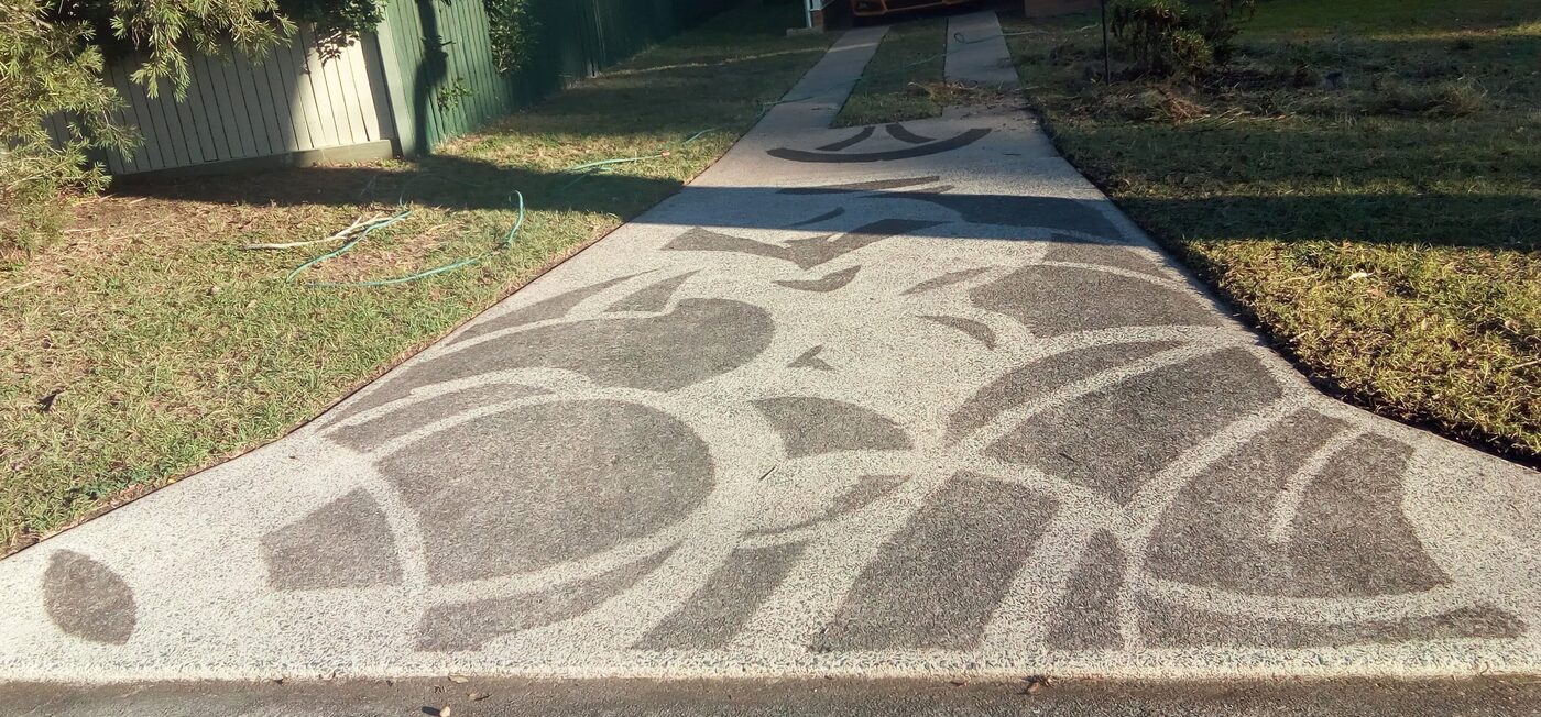 Driveway being power-washed, before and after contrast