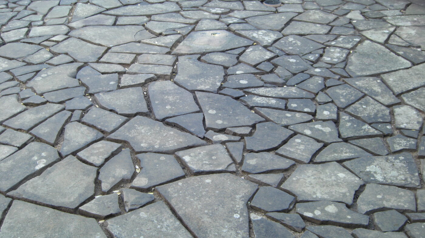 Crazy paving patio with restored joints